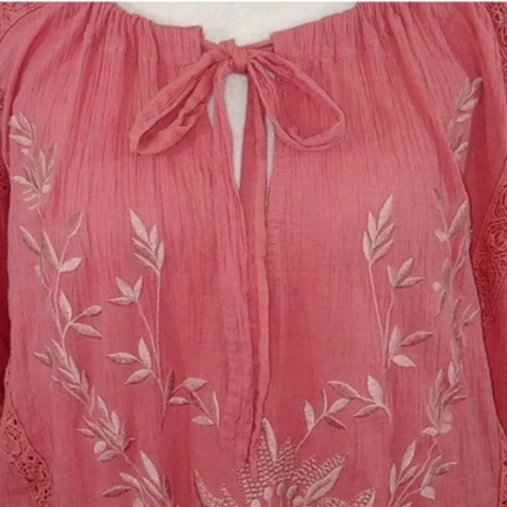 Free People Maria Maria Embroidered Top in Athena Puff Sleeve Size XS